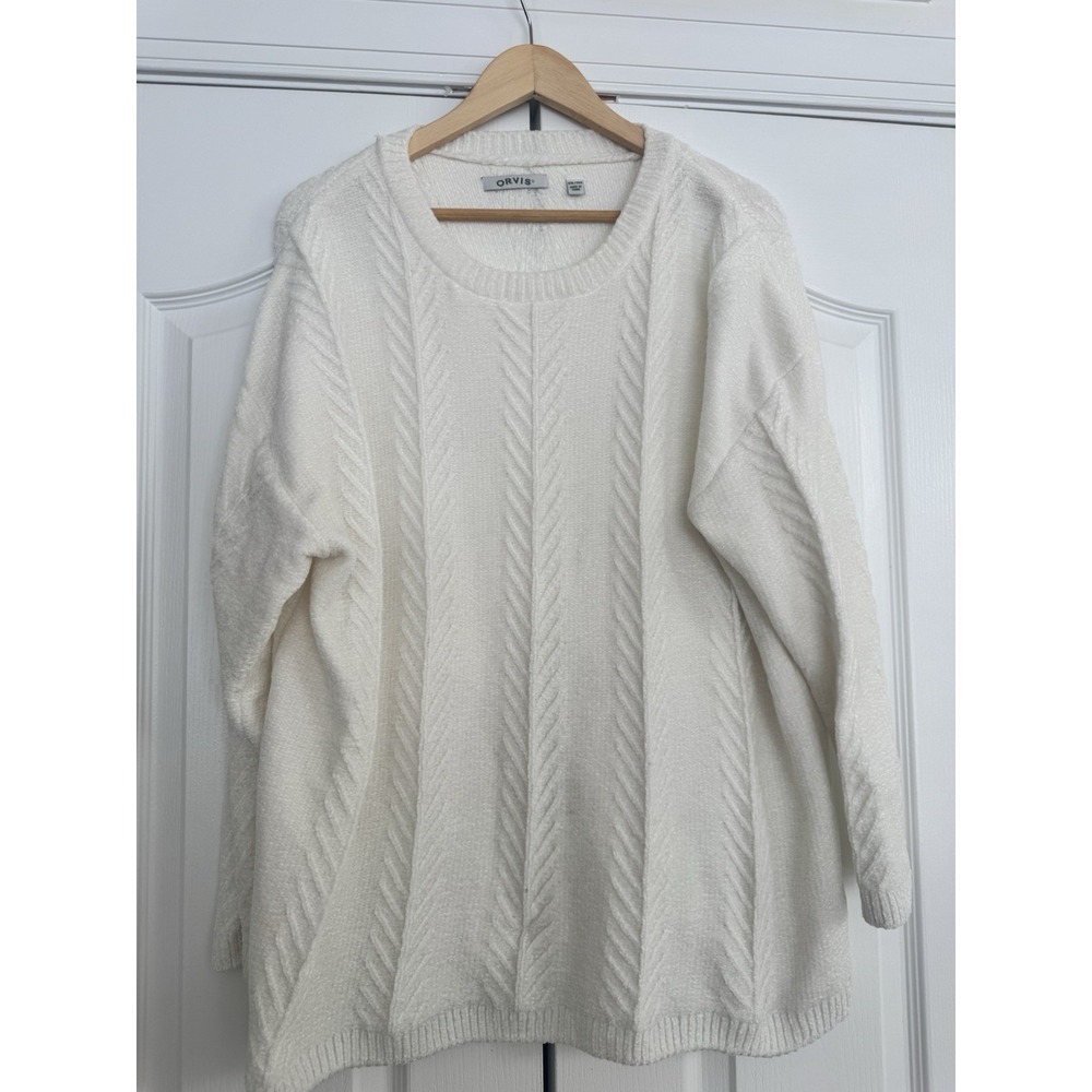 Orvis Sweater Womens 2XL Soft Oversized Off White Creamy Cabincore Fisherman